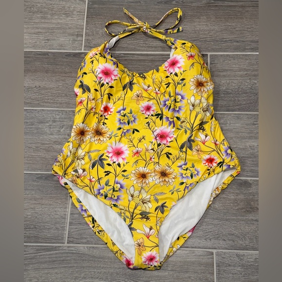 NWT! Lucky Brand Cruisin Coronado One Piece Halter Swimsuit in Yellow Floral. 2X - Picture 7 of 13